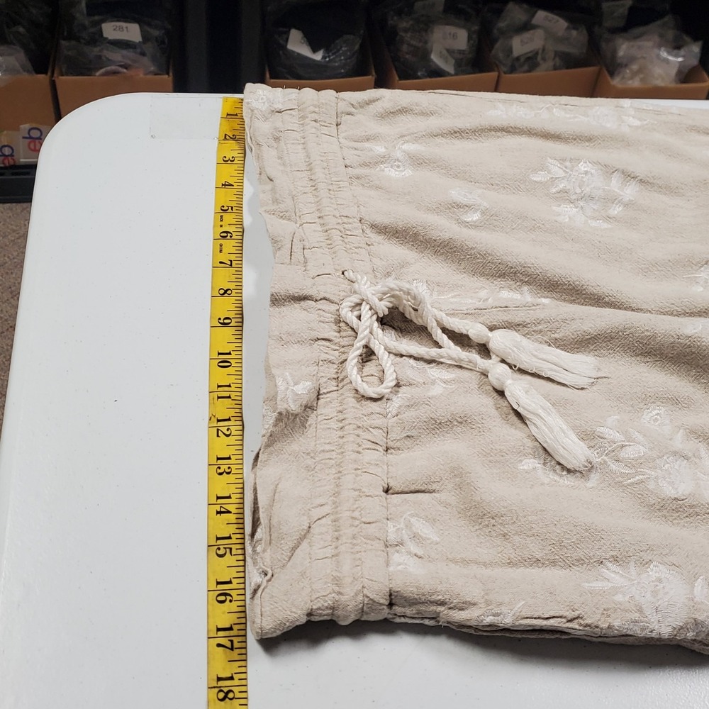 House Of Harlow Womens Linen Blend Wide Leg Pants Size L Floral Boho Beach - Picture 6 of 11
